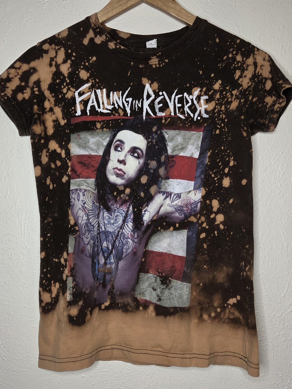 Falling in Reverse Brown Bleached Band Tee Graphic Shirt Emo Scene Punk Rock Tee